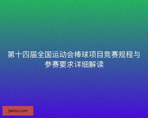 第十四届全国运动会棒球项目竞赛规程与参赛要求详细解读