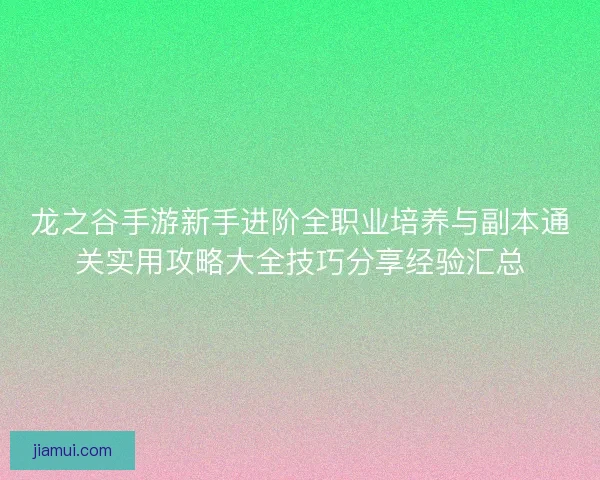 龙之谷手游新手进阶全职业培养与副本通关实用攻略大全技巧分享经验汇总